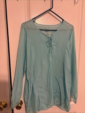 Light Blue Tie-Neck Women's Blouse